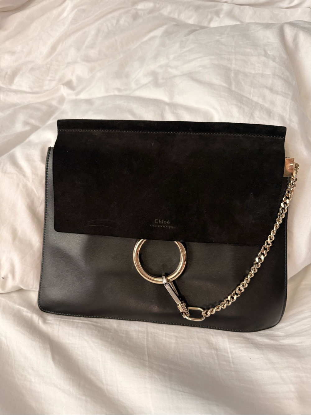 Chloe Black Suede & Leather Shoulder Bag with Gold Hardware